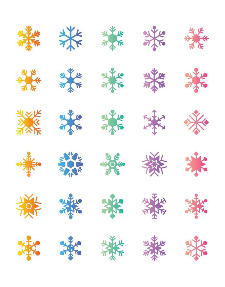 sneeuwvlok pictogrammenset 30 geïsoleerd op een witte achtergrond vector