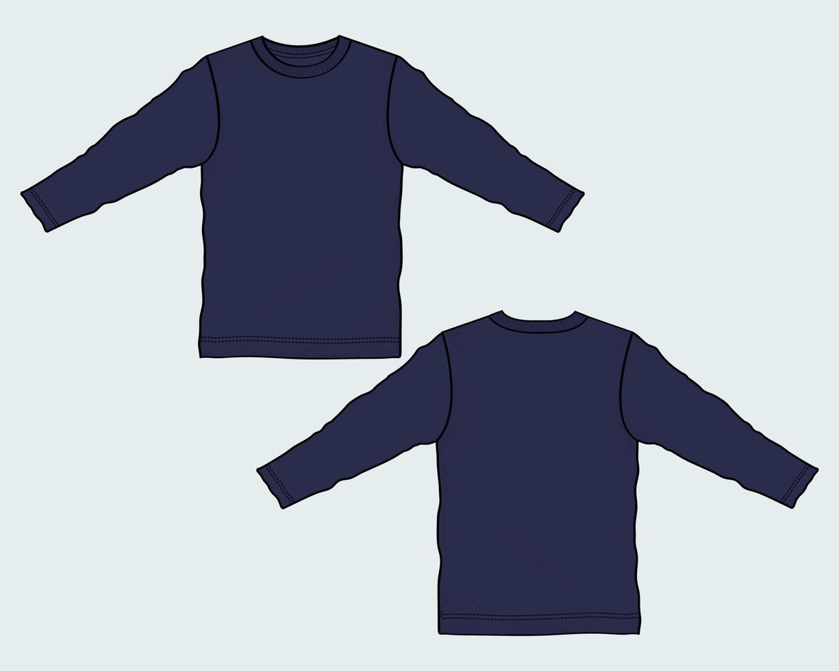 lange mouw t-shirt technische mode platte schets vector illustratie marine kleur sjabloon