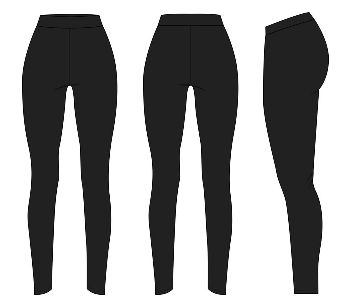 leggings technische mode platte schets vector illustratie zwarte kleur sjabloon voor dames