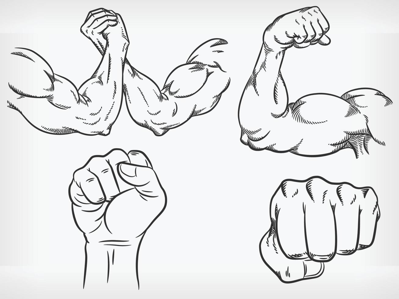 doodle arm buigen bodybuilder vuist worstelen schets vector