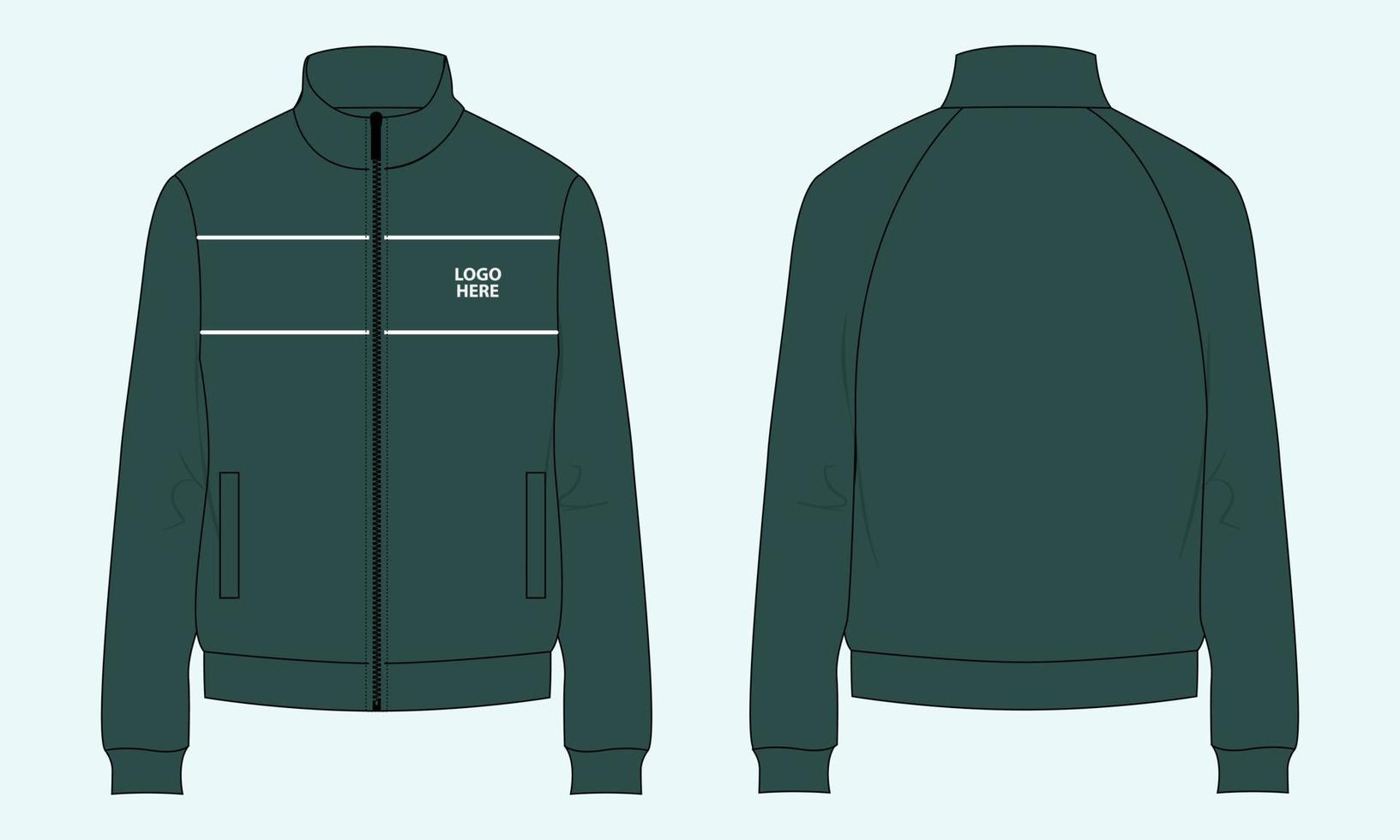 lange mouw jas sweatshirt technische mode platte schets vector illustratie groene kleur sjabloon