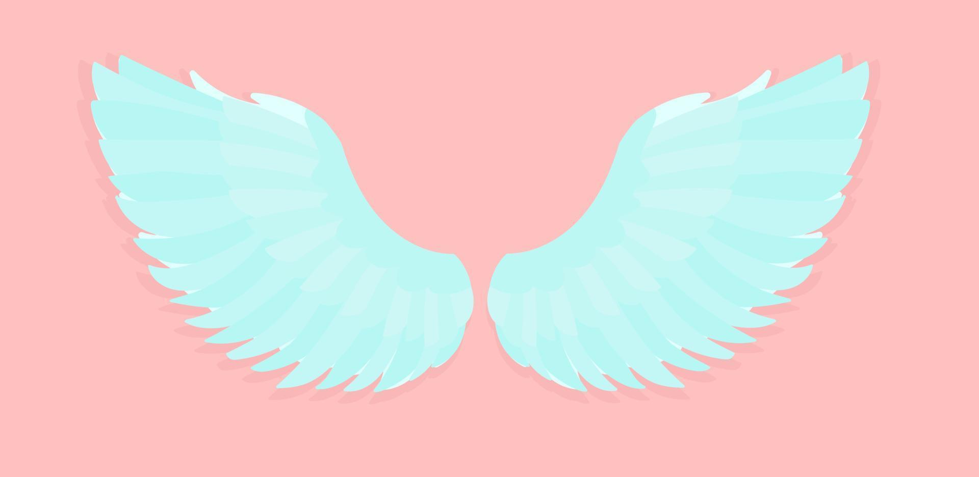 vectorillustratie van mooie engel vleugels geïsoleerd op roze achtergrond. engelenvleugels voor wenskaarten. spiritualiteit en vrijheid concept. vector