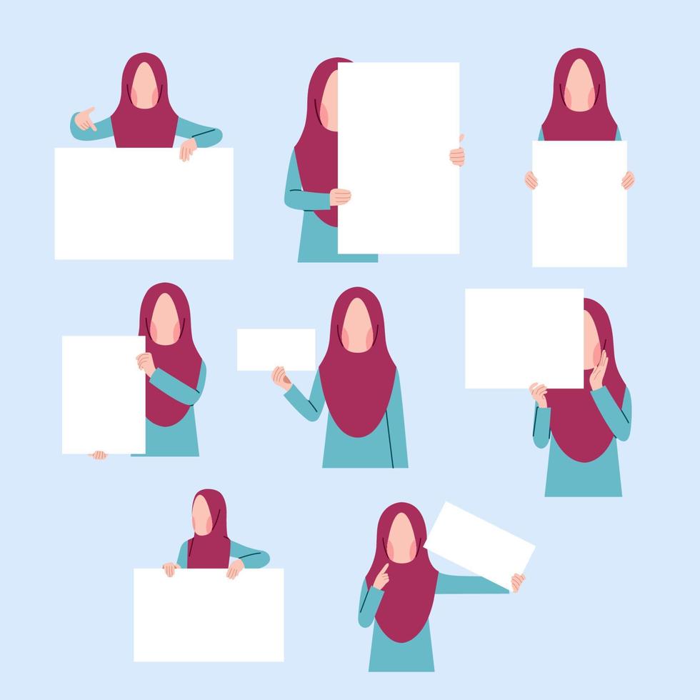 zet hijab meisje een bord vast vector