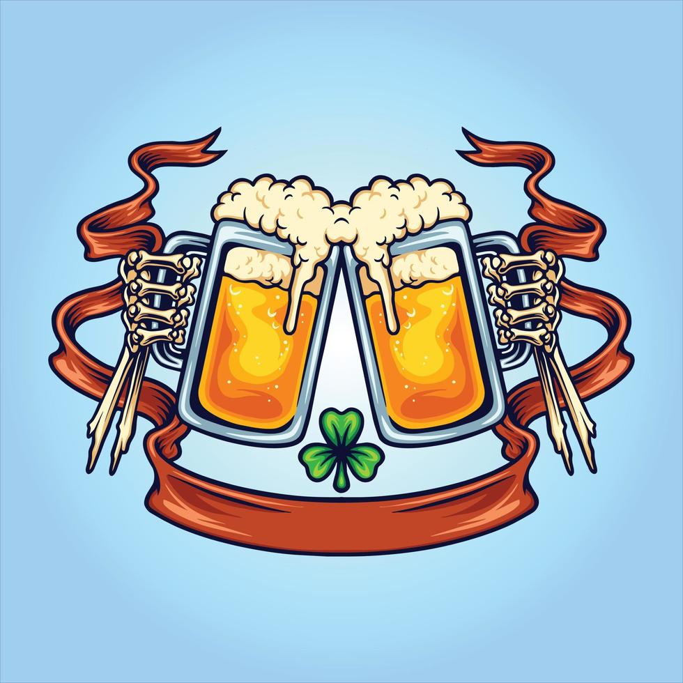 botten gezamenlijke bier gejuich met klaverblad lint badge illustraties vector