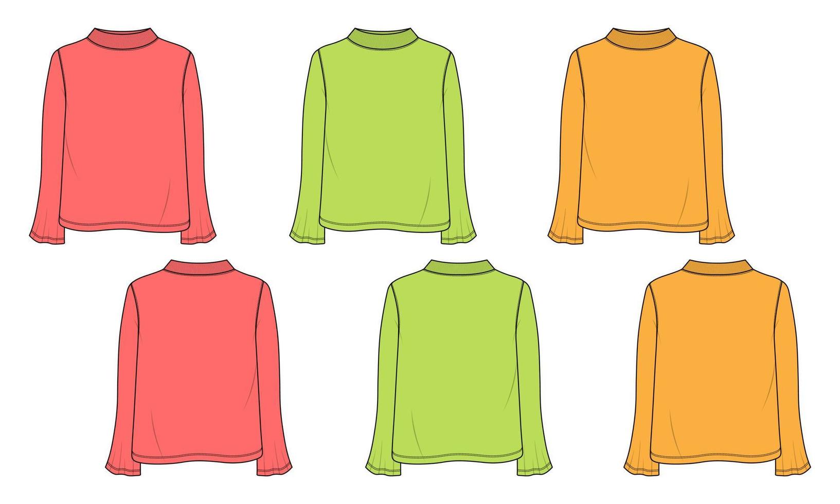 veelkleurige t-shirt met lange mouwen, vectorillustratiesjabloon voor dames vector