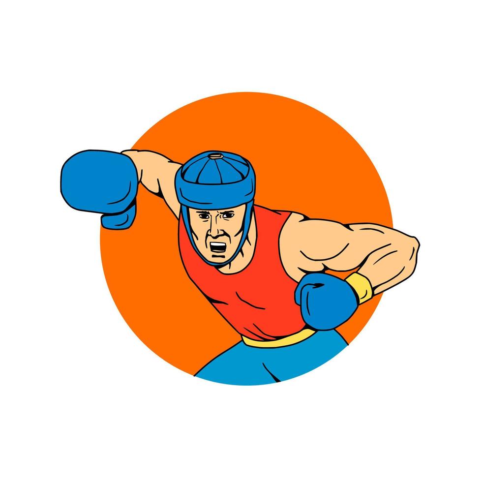 amateur bokser overhead punch tekening vector