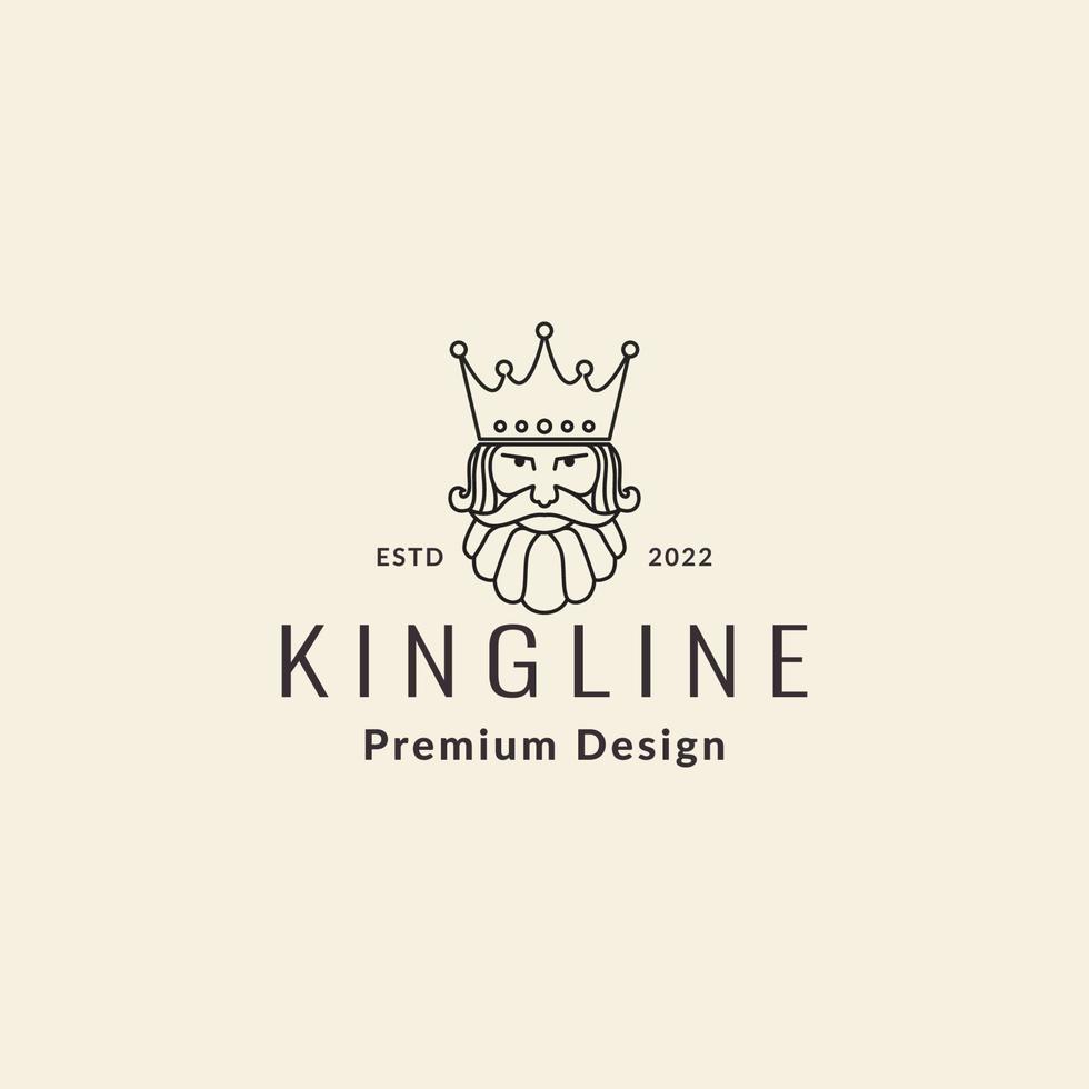koning hoofd met kroon hipster lijn stijl logo ontwerp vector pictogram illustratie