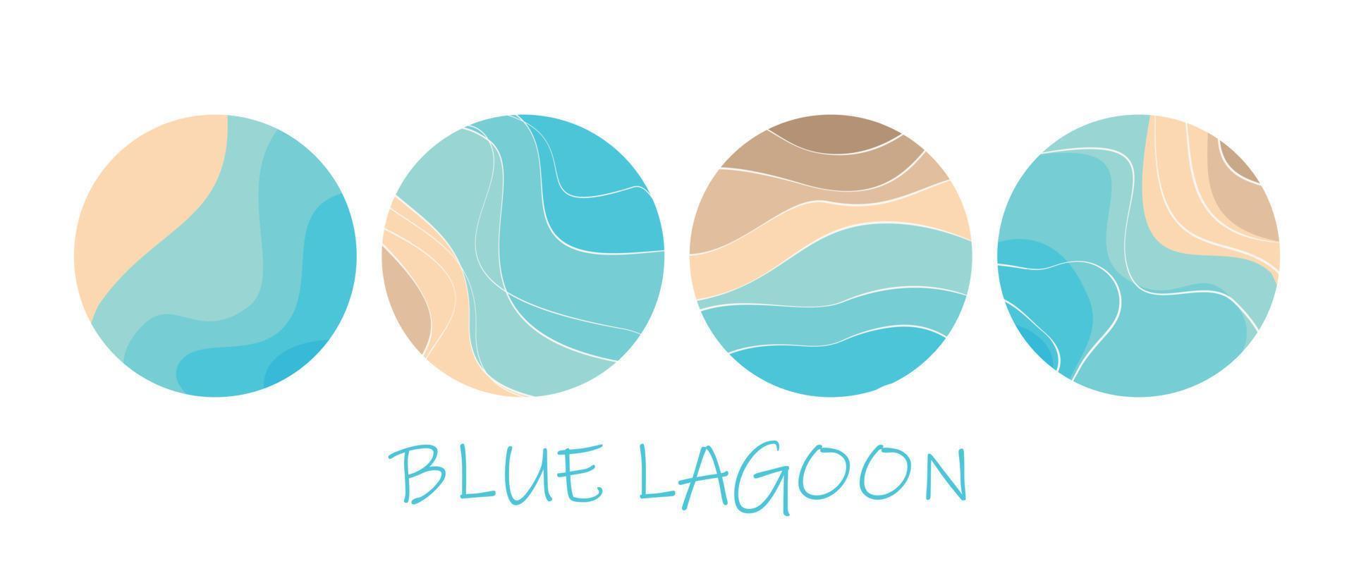 abstracte logo sjabloon. zand, zee, strand, lagune. patroon van golvende lijnen in blauw en beige. vector collectie.