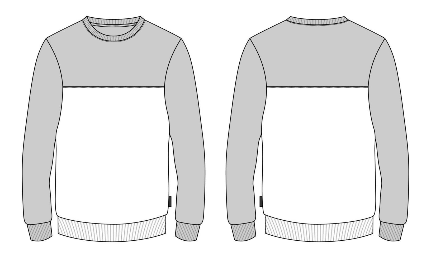 two tone kleur lange mouw sweatshirt technische mode platte schets tekening vector illustratie sjabloon voor mannen. mockup voor kledingontwerp