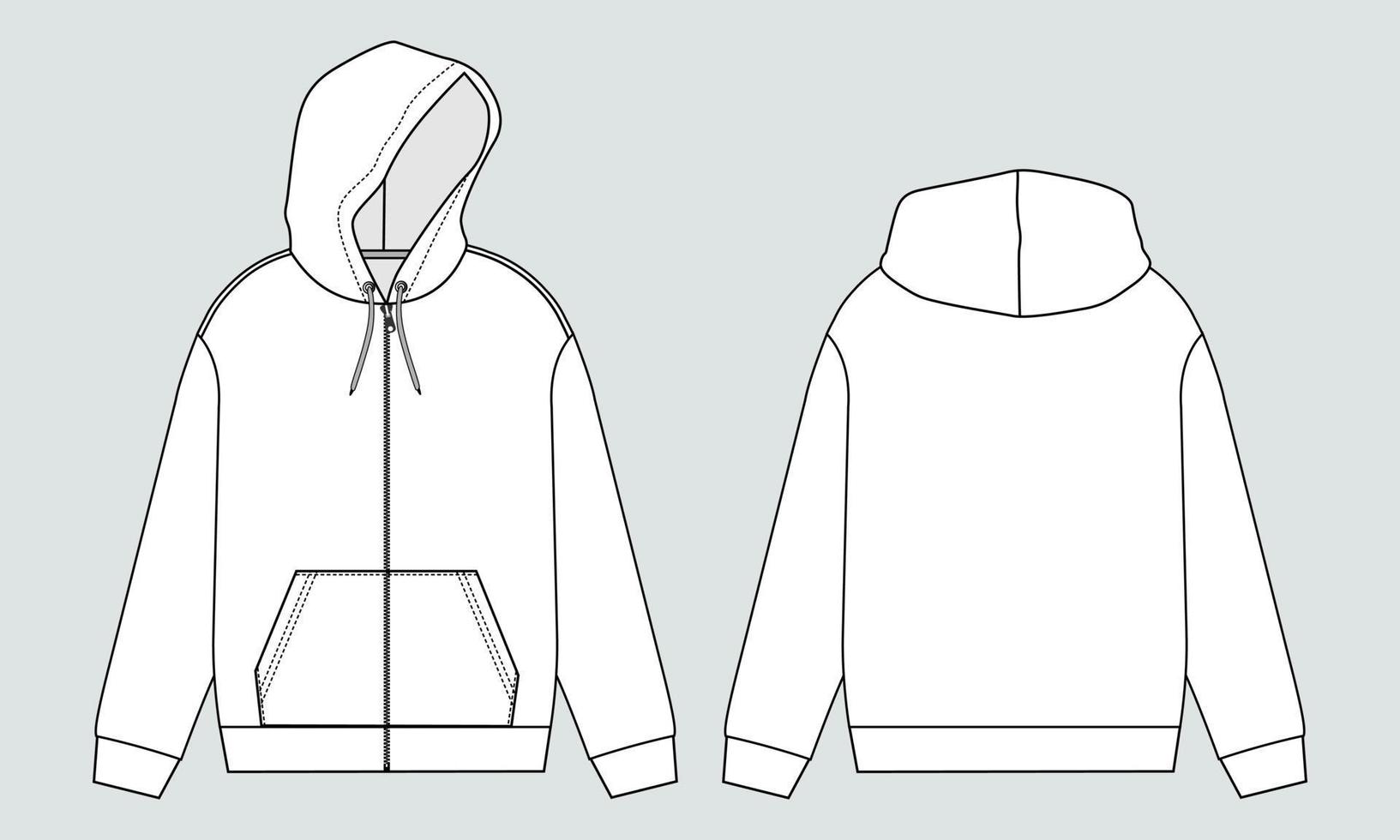 hoodie met lange mouwen technische mode platte schets vector illustratie sjabloon