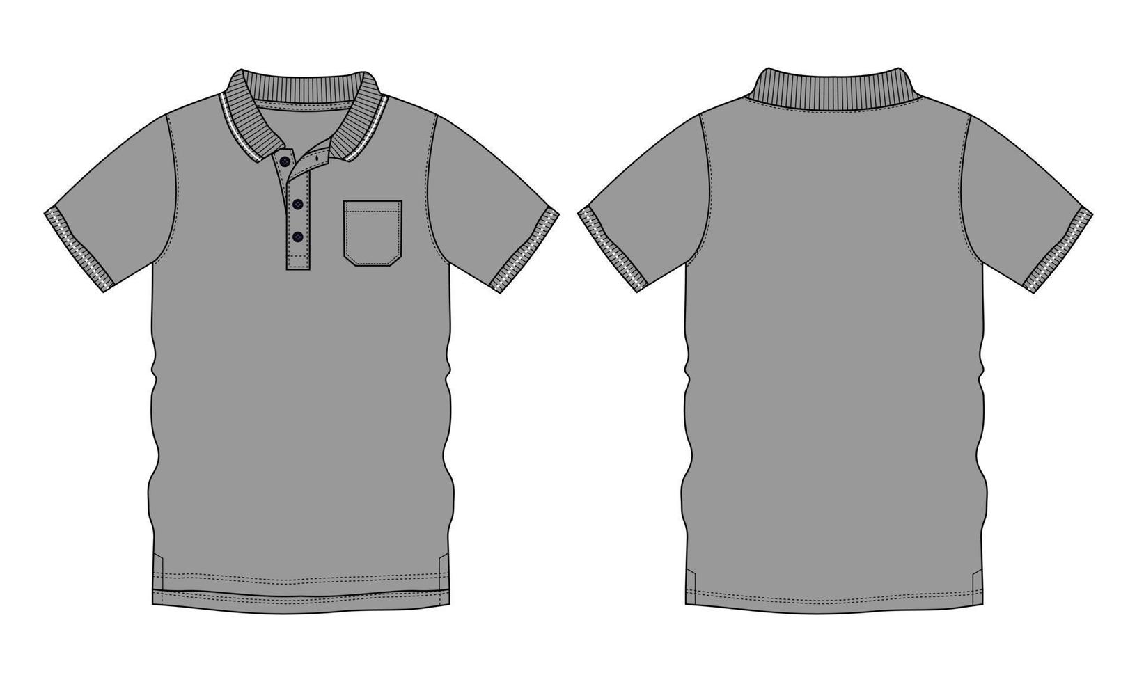 korte mouw poloshirt technische mode platte schets vector illustratie grijze kleur sjabloon voor- en achterkant weergaven