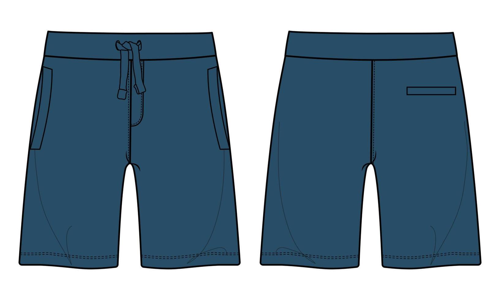 jongens sweat shorts broek technische mode platte schets vector illustratie marineblauwe kleur sjabloon