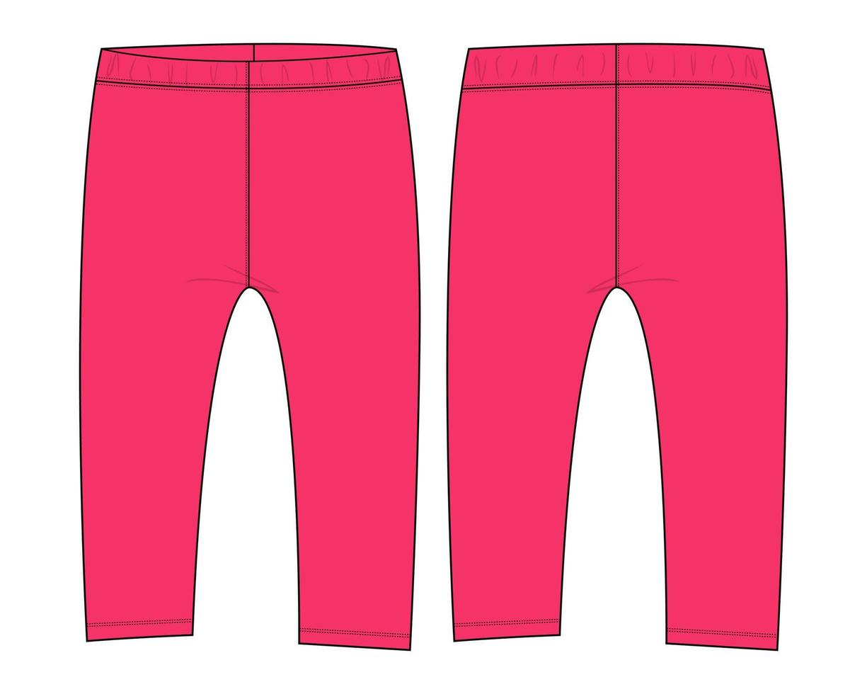 legging broek technische mode platte schets vector illustratie roze kleur sjabloon voor kinderen