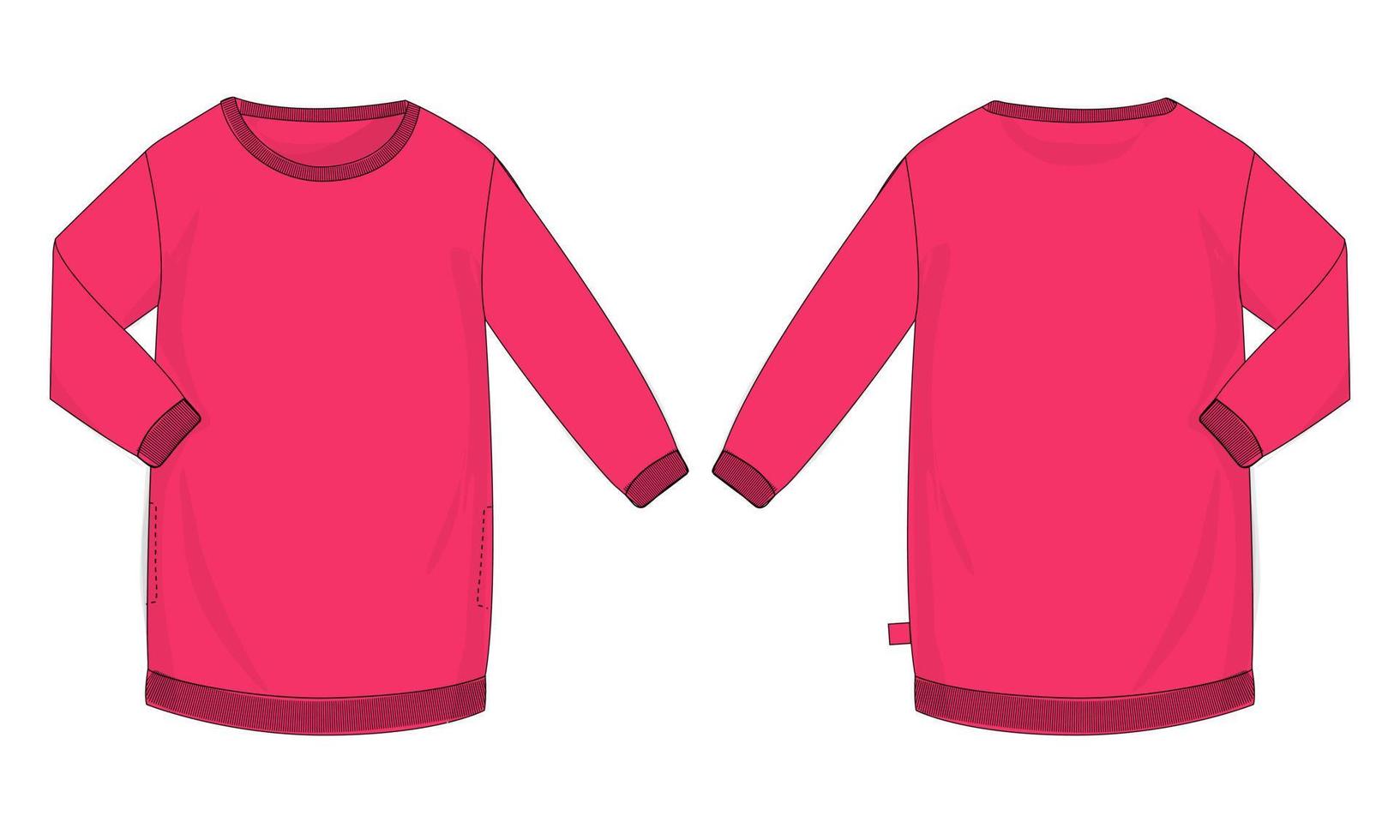 lange mouw ronde hals t-shirt jurk ontwerp vector illustratie roze kleur sjabloon voor dames