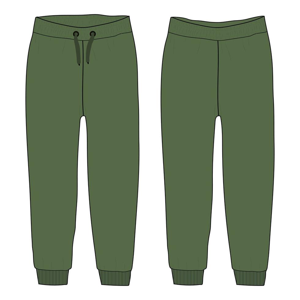 normale pasvorm pyjamabroek technische mode platte schets vector illustratie groene kleur sjabloon voor dames