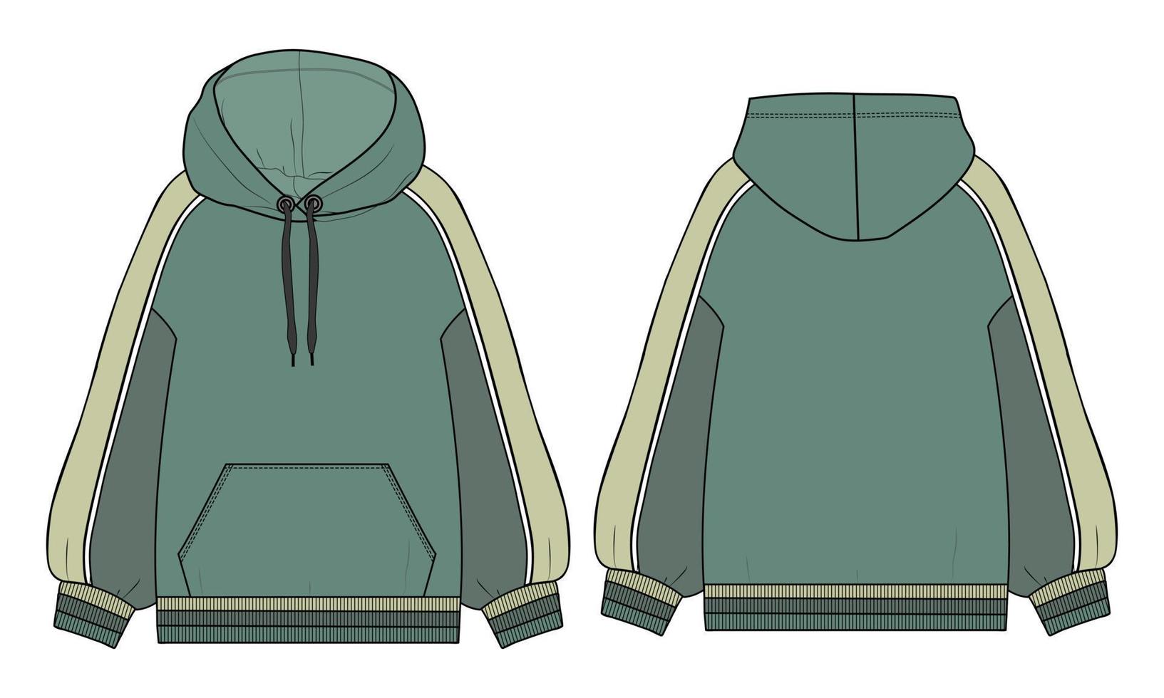 lange mouw hoodie vector illustratie sjabloon voor- en achterkant weergaven