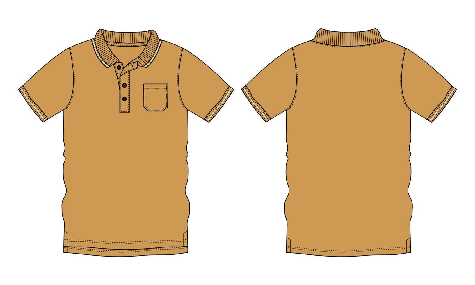 korte mouw poloshirt technische mode platte schets vector illustratie gele kleur sjabloon voor- en achterkant weergaven