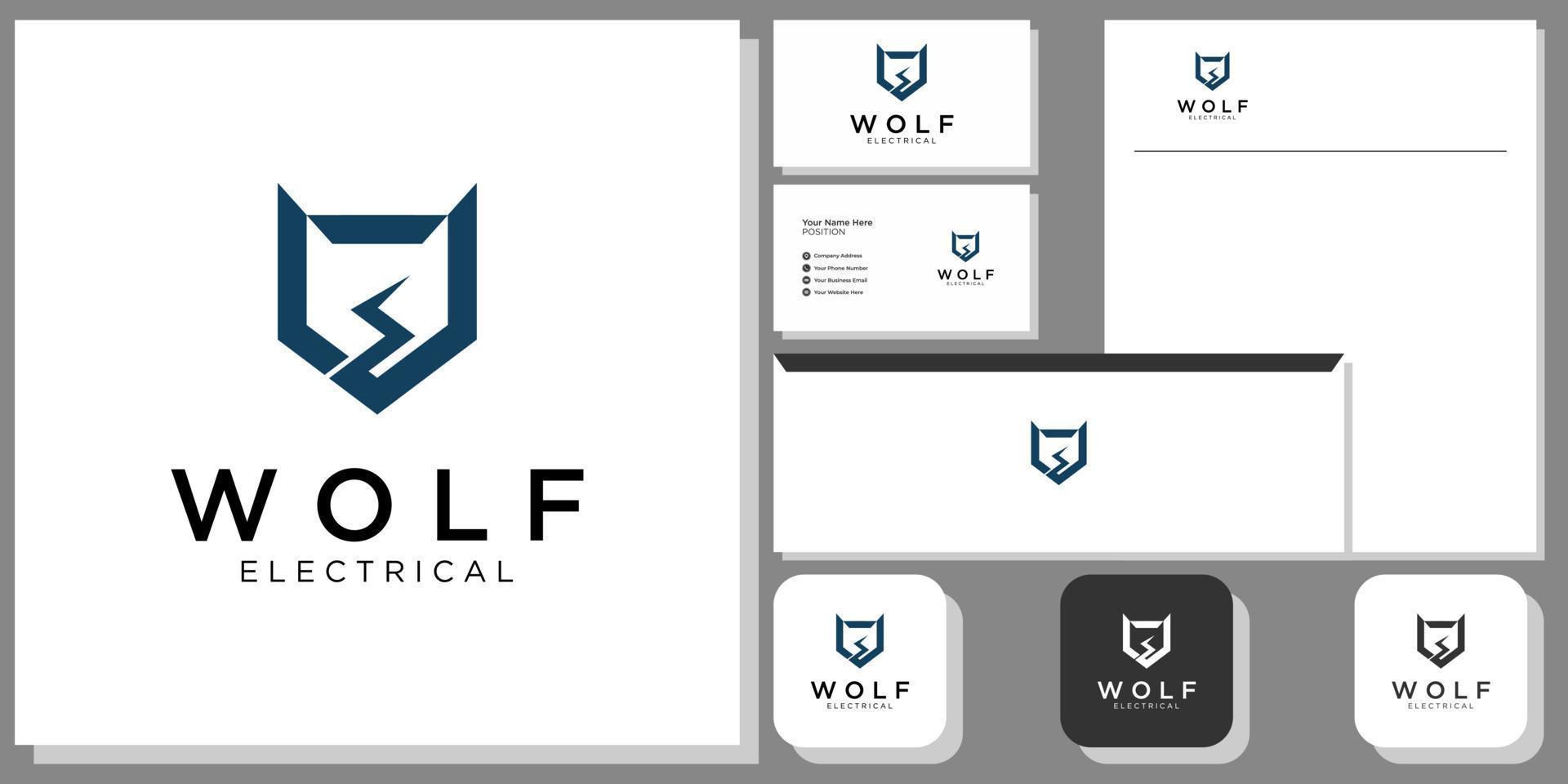 wolf elektrisch in geometrisch combineer hoofdwolfstorm met merkidentiteitssjabloon vector