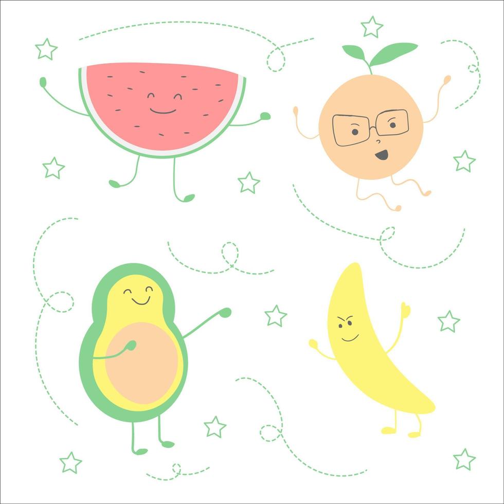 schattige fruit tekenset vector