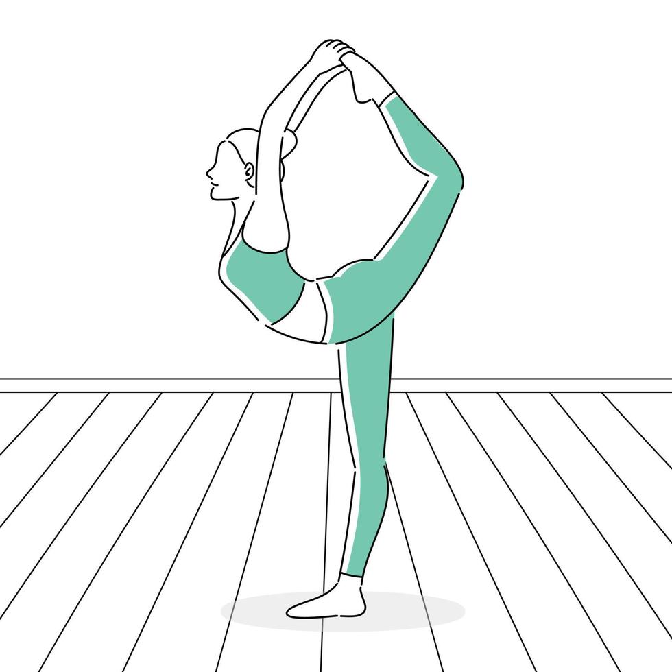 yogahoudingen, mediteren in yoga, jonge vrouw die yoga en fitnessoefeningen doet. gezonde levensstijl. vector illustratie