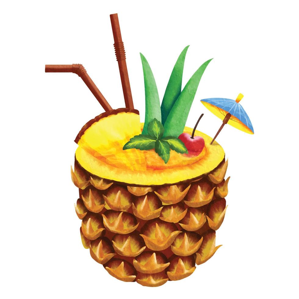 handgetekende aquarel ananas, exotisch tropisch fruit schilderij, vectorillustratie vector