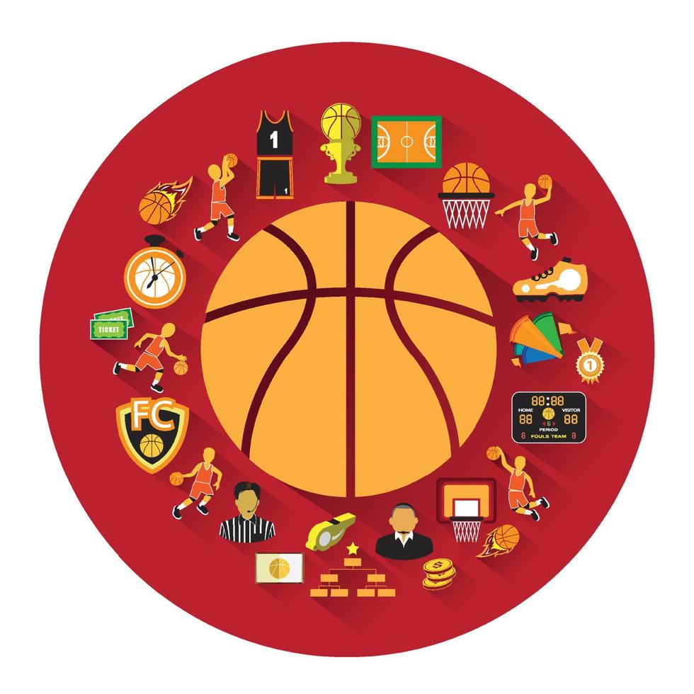 groep basketbal pictogrammen set.basketball leren concept. vector