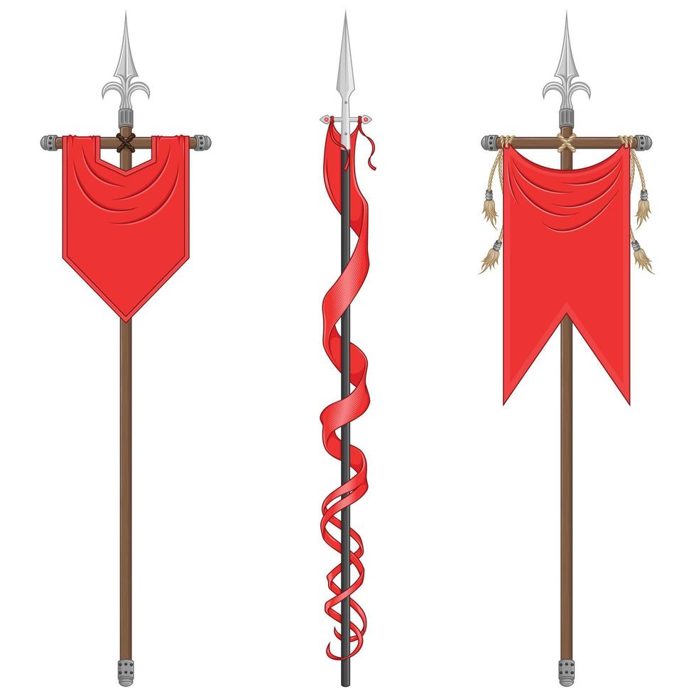 verticaal vlagontwerp in middeleeuwse stijl met heraldisch symbool, vlag van adellijke families uit de middeleeuwen op een speer vector
