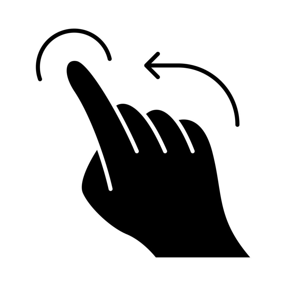 veeg naar links gebaar glyph-pictogram. touchscreen gebaren. menselijke hand en vingers. sensorische apparaten gebruiken. silhouet symbool. negatieve ruimte. vector geïsoleerde illustratie