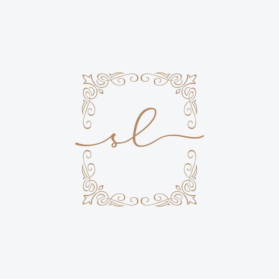 beginletters s en l, sl ontwerp decoratief ornamentframe. vector