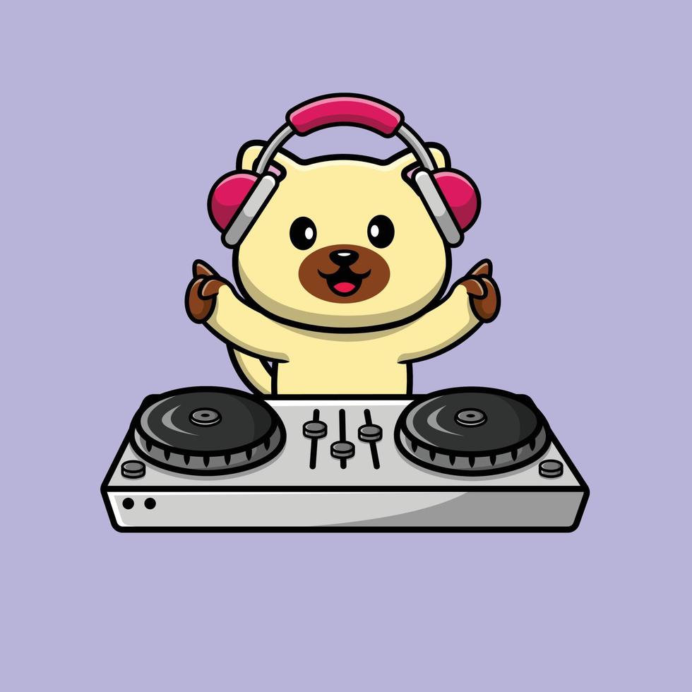 schattige kat die dj-muziek speelt met hoofdtelefoon cartoon vector pictogram illustratie. dierlijke technologie pictogram concept geïsoleerde premium vector.