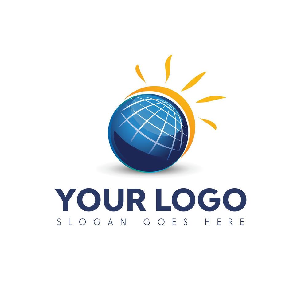 een logo afbeelding van blauwe aarde en gele zon voor zonne-energie of zonnepaneel bedrijfslogo vector