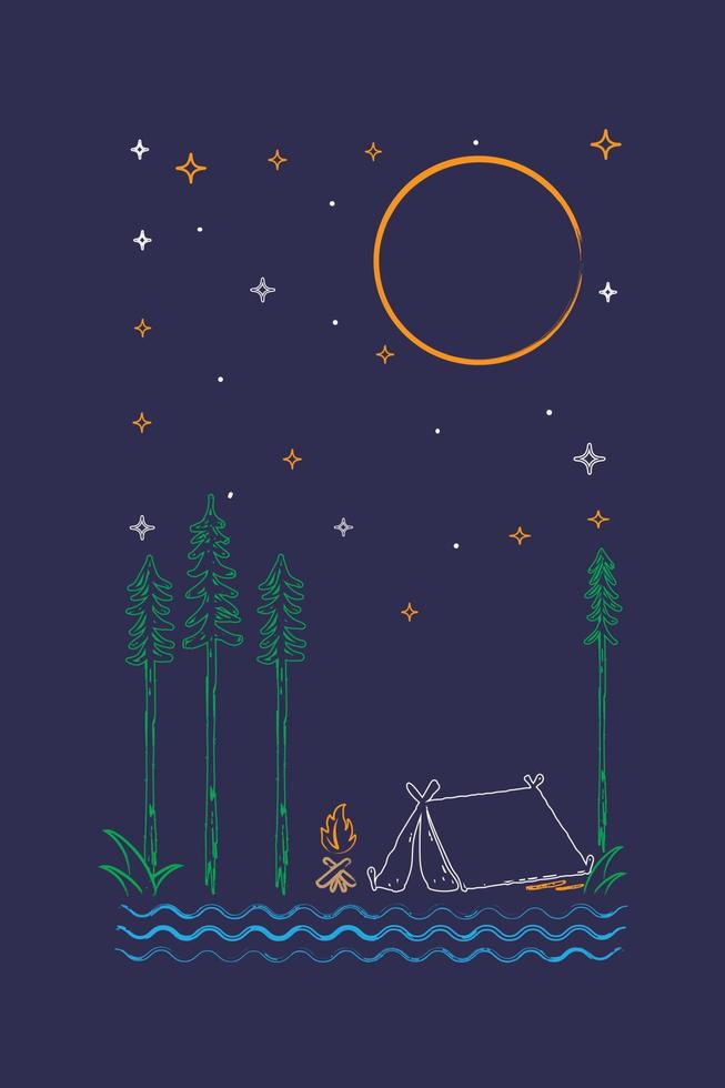 illustratie van kamperen in een bos in de mooie nacht vector