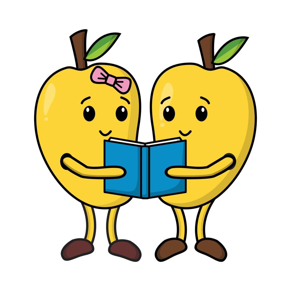 cartoon gele mango paar lezen boek vectorafbeeldingen vector