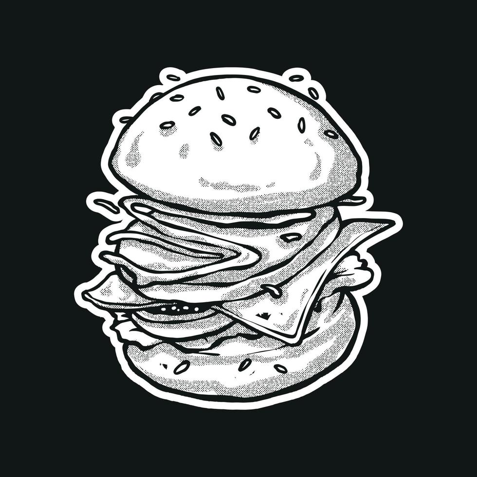illustratie hamburger lay-out. handgetekende techniek zwart-wit vector