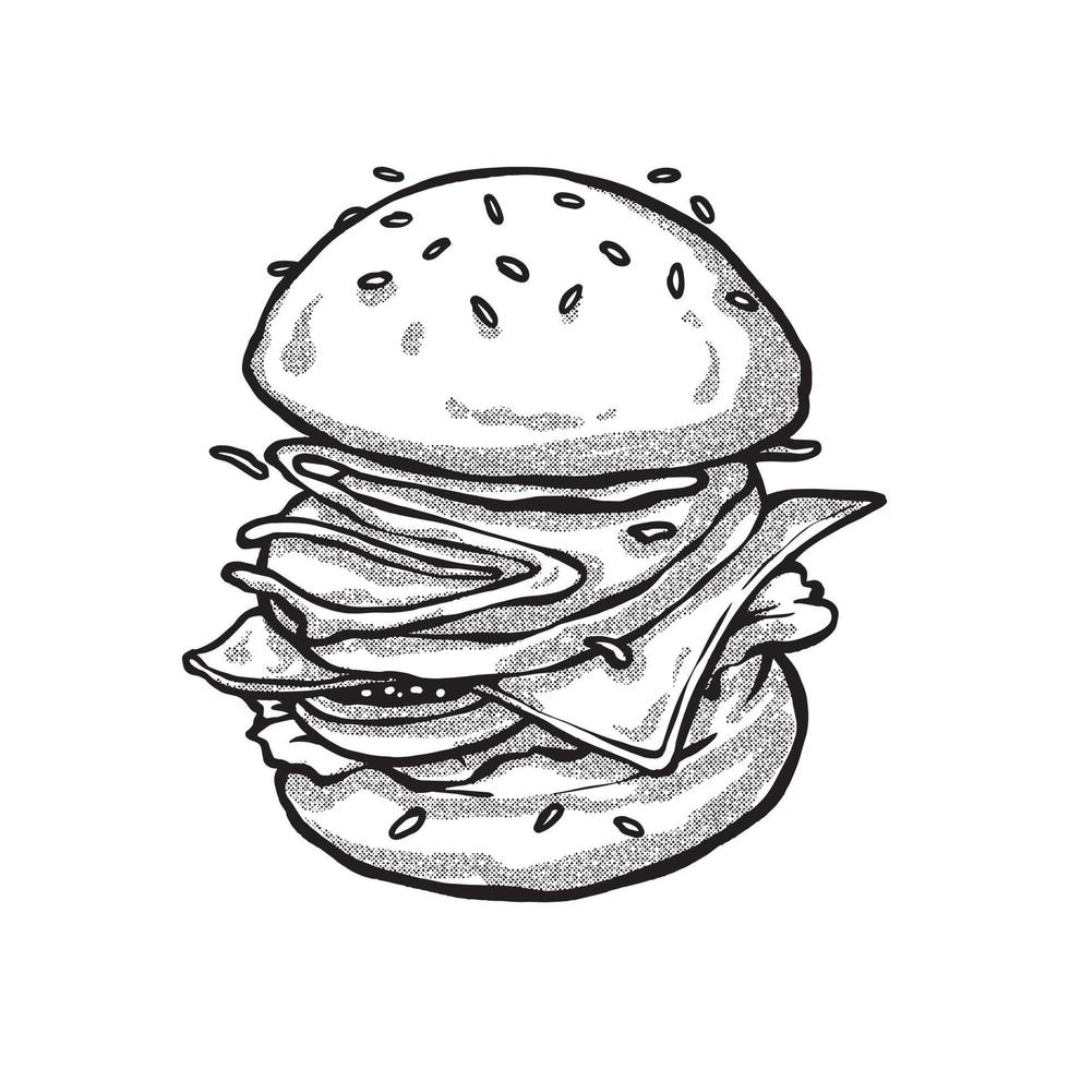 illustratie hamburger lay-out. handgetekende techniek lijntekeningen vector