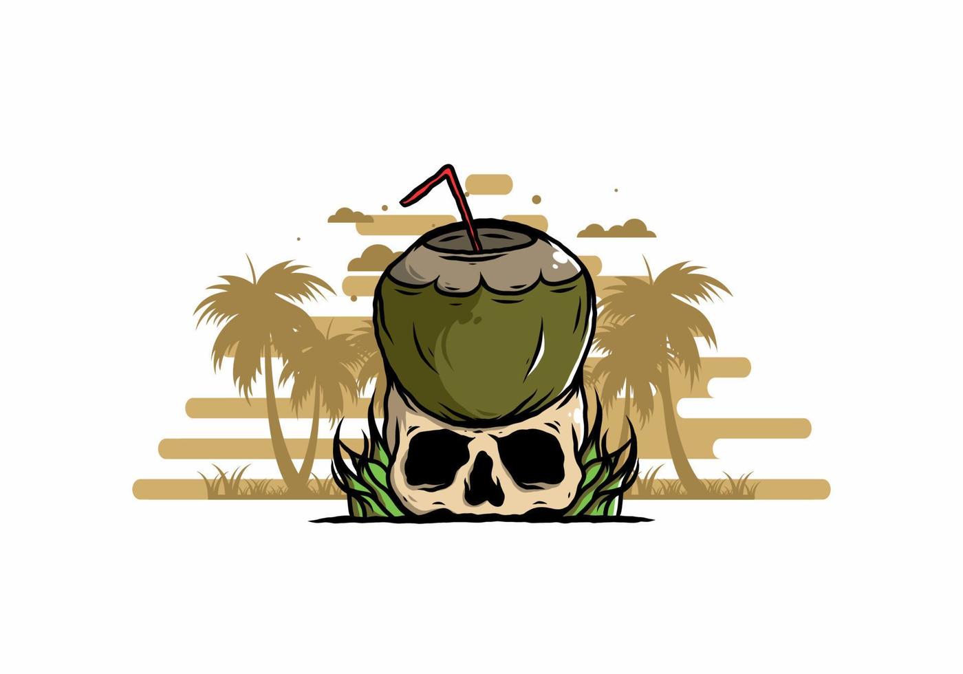 kokosnootdrank op menselijke schedelillustratie vector