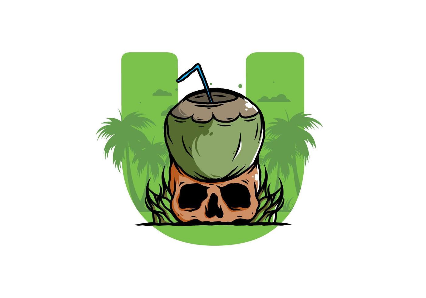 kokosnootdrank op menselijke schedelillustratie vector