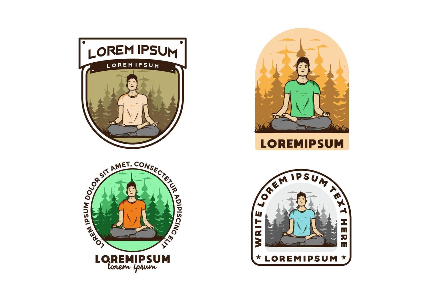 illustratie van iemand die yoga doet en buiten mediteert in een bos in de natuur tussen pijnbomen vector