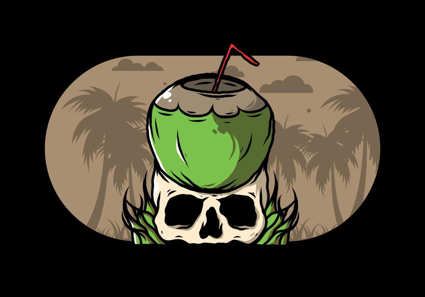 kokosnootdrank op menselijke schedelillustratie vector