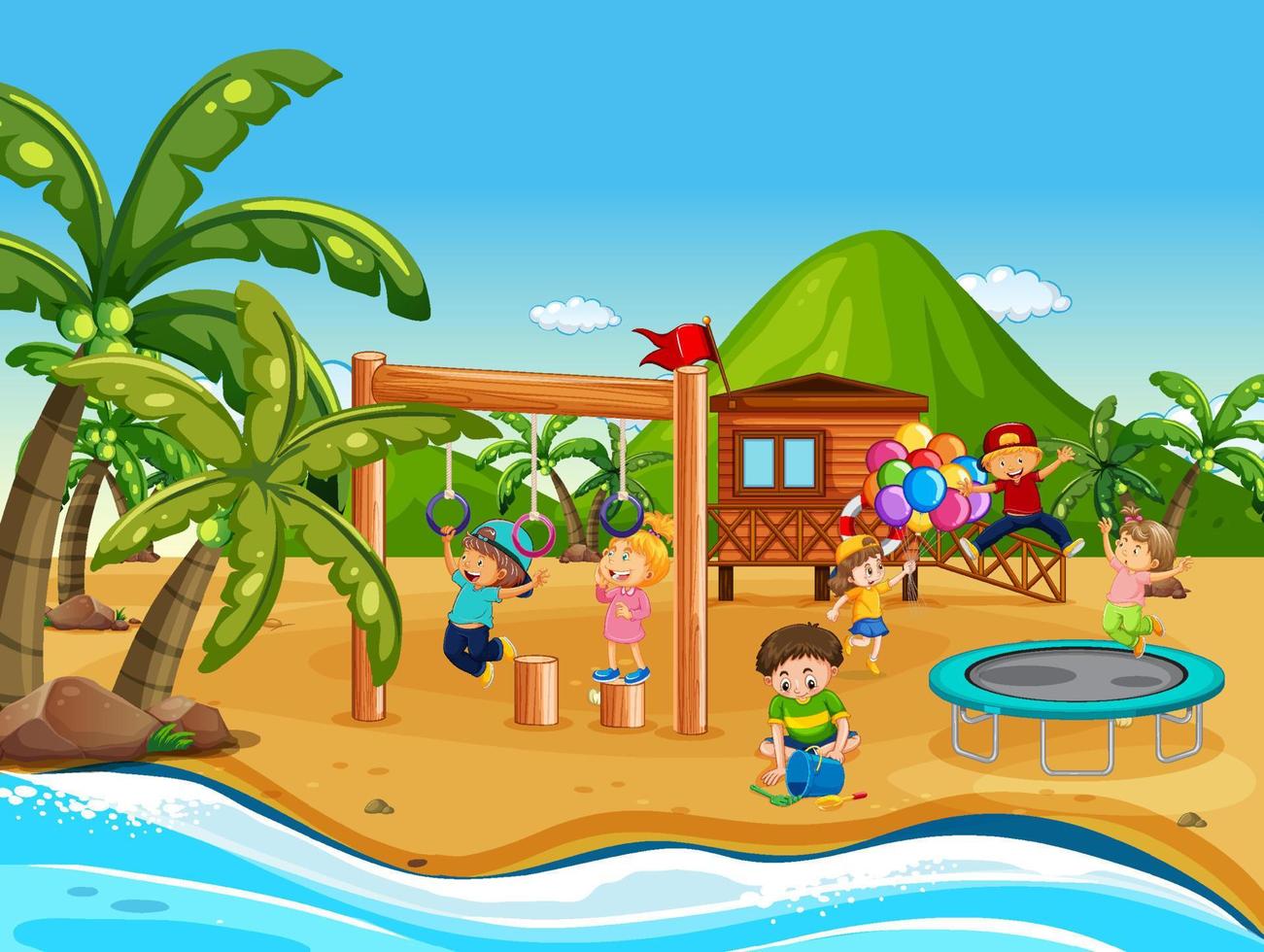 strandspeeltuin met blije kinderen vector