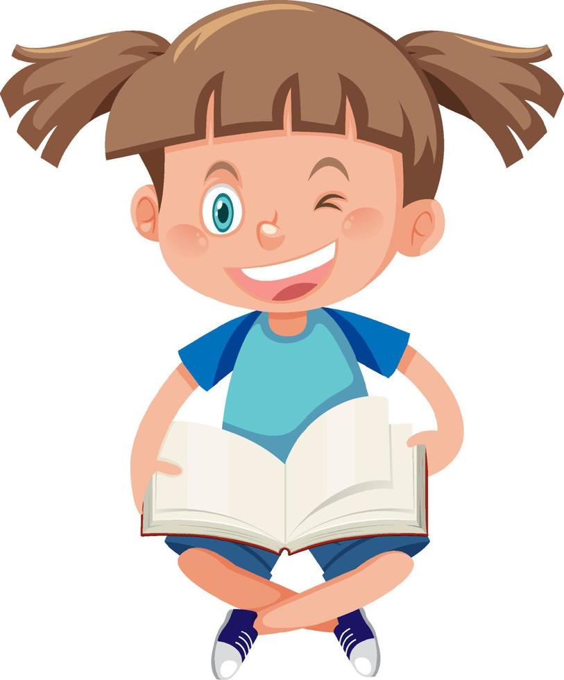 een gelukkig meisjesleesboek in cartoonstijl vector