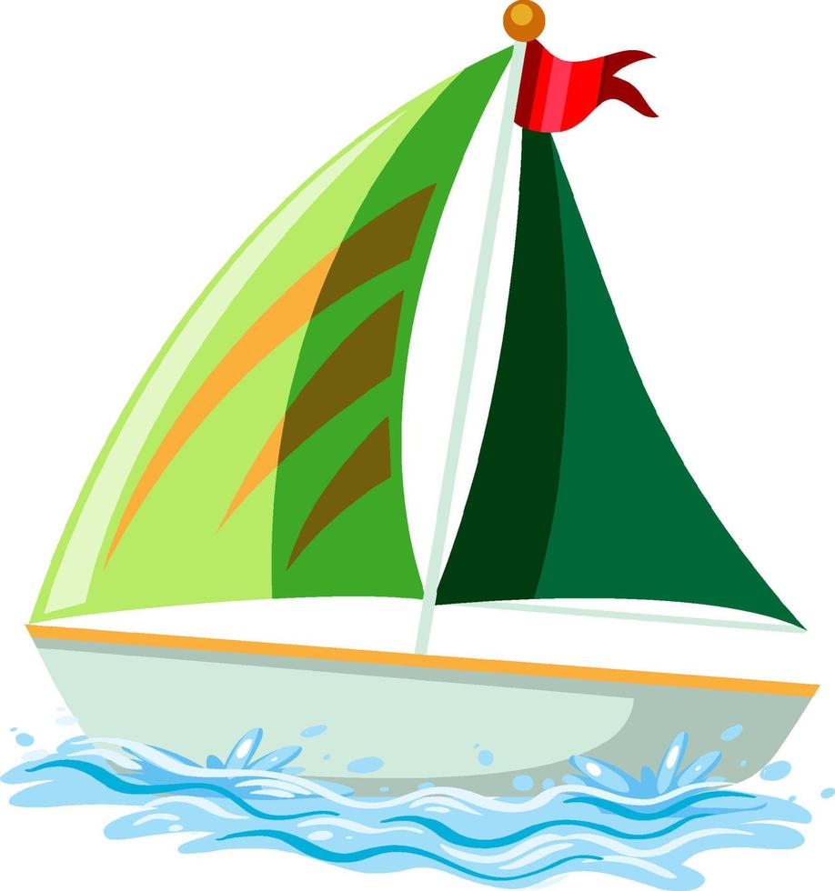 groene zeilboot op het water in cartoonstijl vector