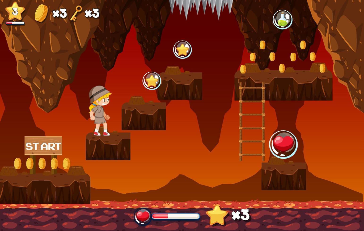 platform game interface-ontwerp in lava-thema vector