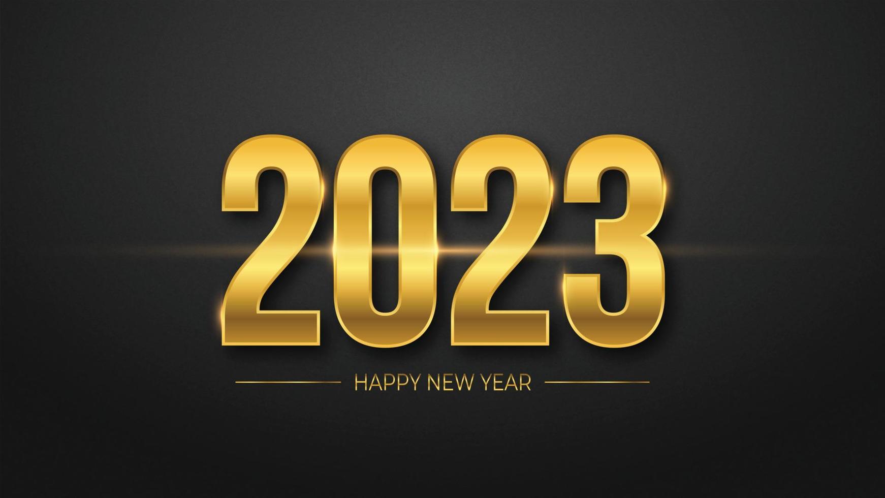 2023 gelukkig nieuwjaar elegant ontwerp - vectorillustratie van gouden 2023 logo nummers op zwarte achtergrond - perfecte typografie voor 2023 bewaar de datum luxe ontwerpen en nieuwjaarsviering. vector