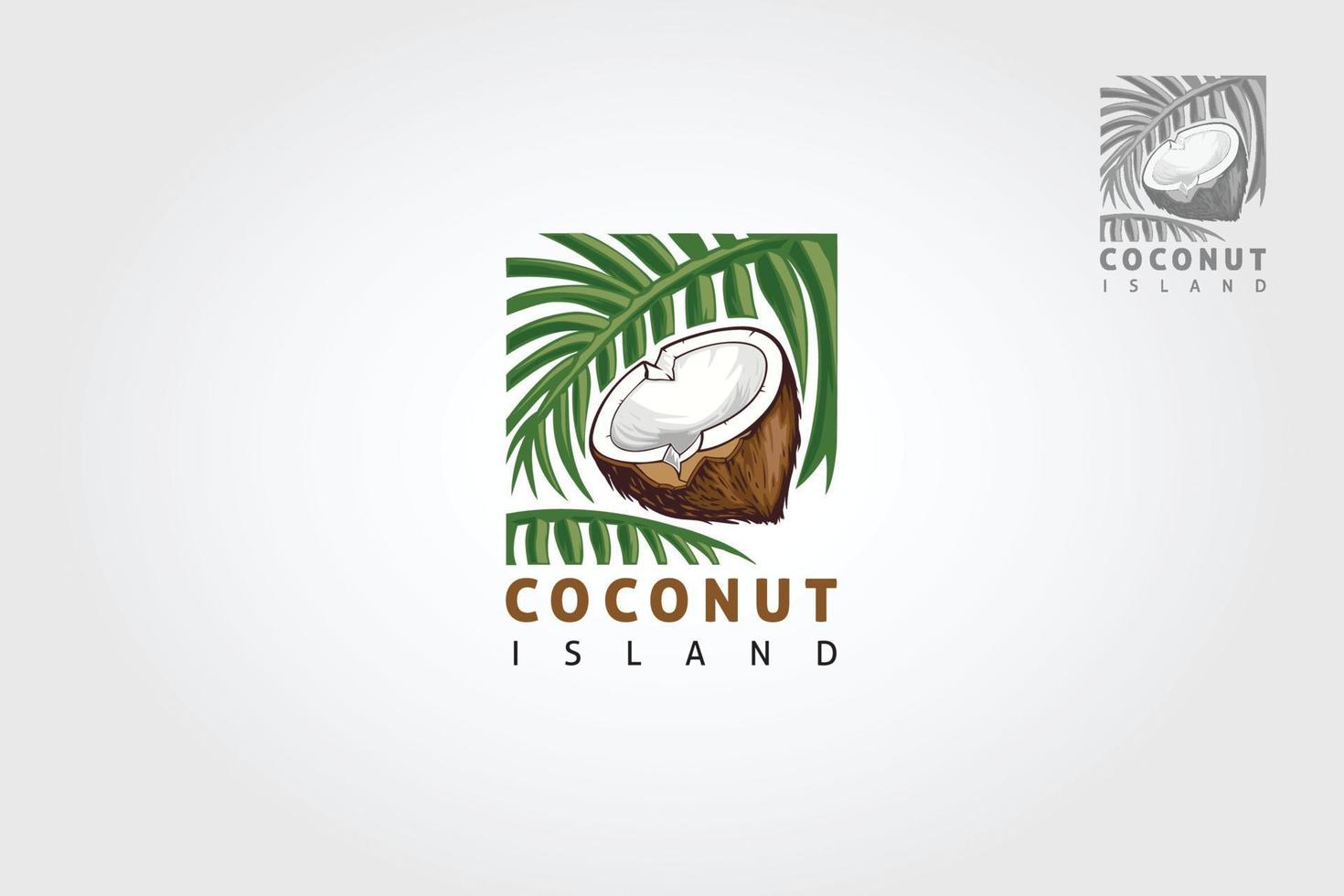 kokosnoot eiland logo sjabloon. kokosnoot illustratie met bladeren. Coconut Island-logo is volledig aanpasbaar en kan eenvoudig worden bewerkt om aan uw behoeften te voldoen. vector