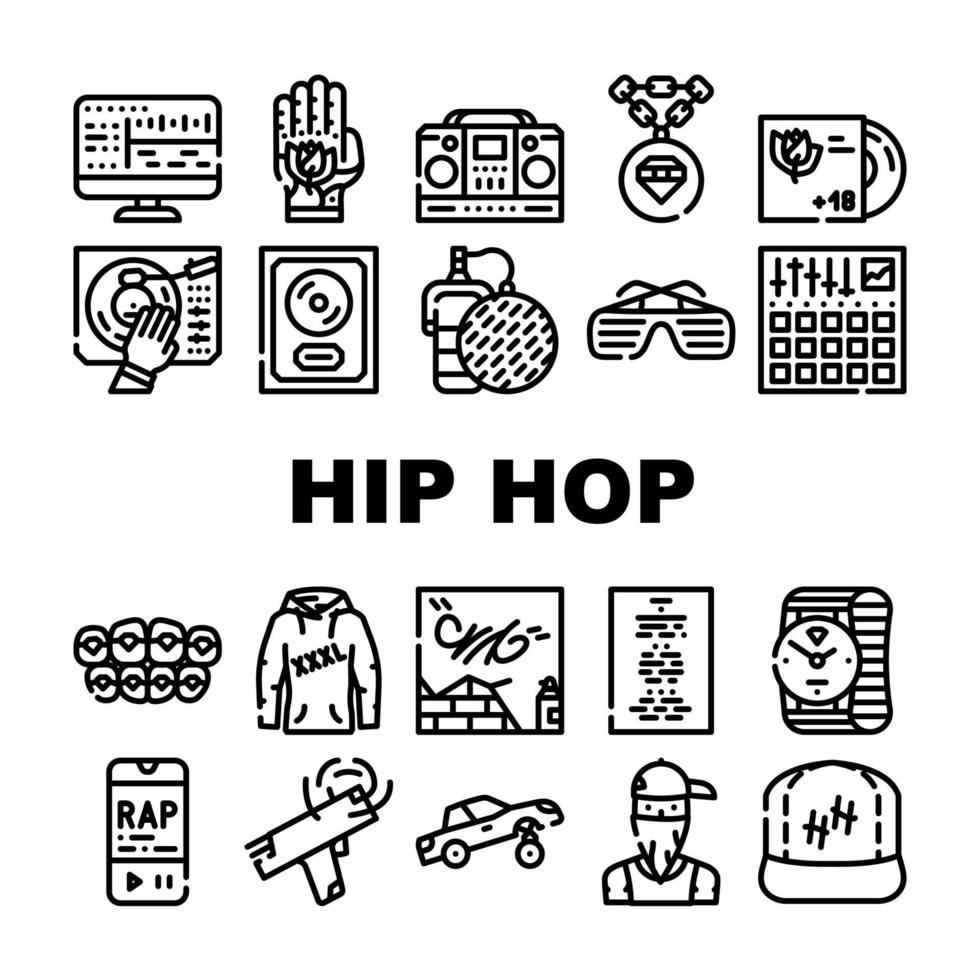 hip hop en rap muziek collectie iconen set vector