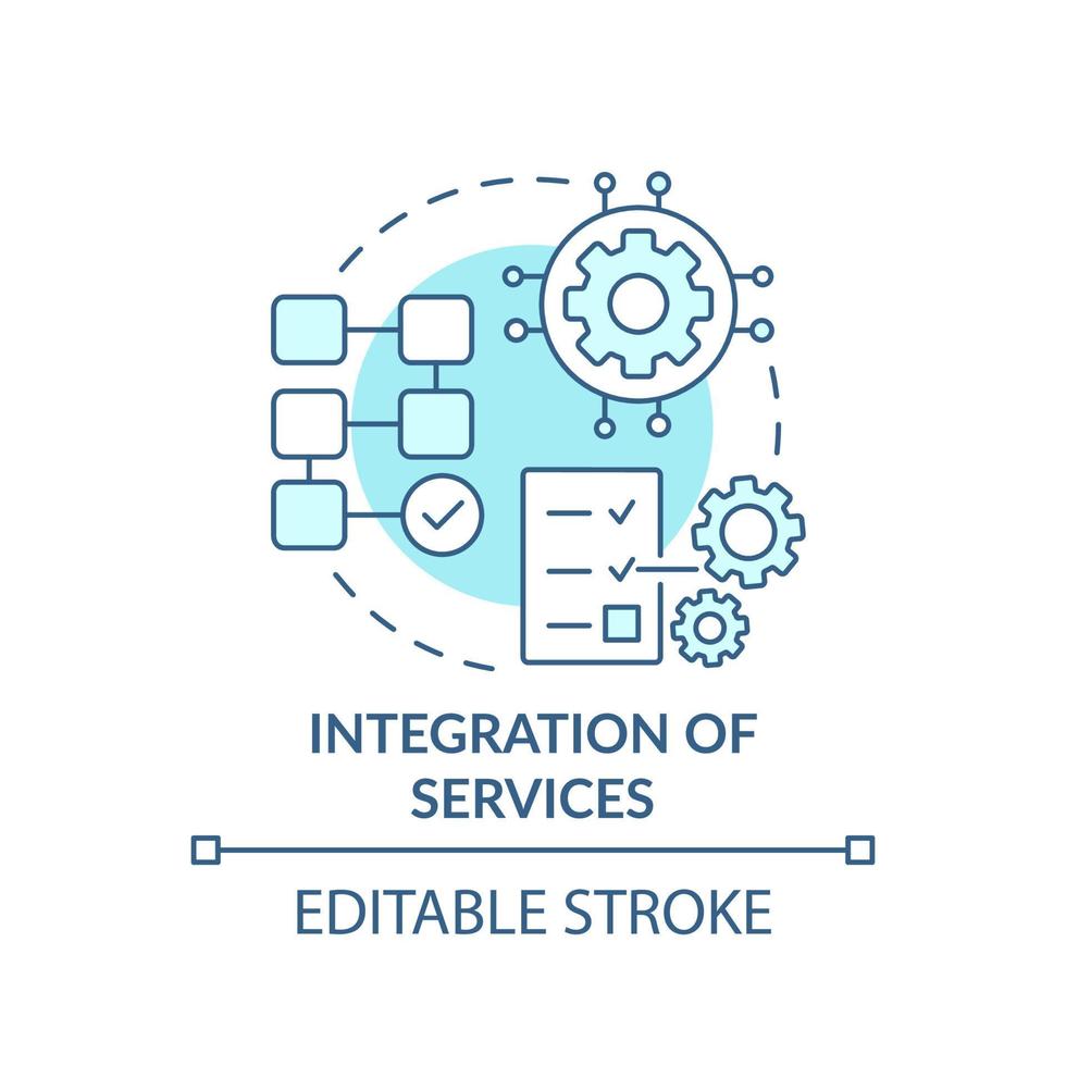 integratie van diensten turquoise concept icoon. complex Systeem. maas component abstracte idee dunne lijn illustratie. geïsoleerde overzichtstekening. bewerkbare streek. vector