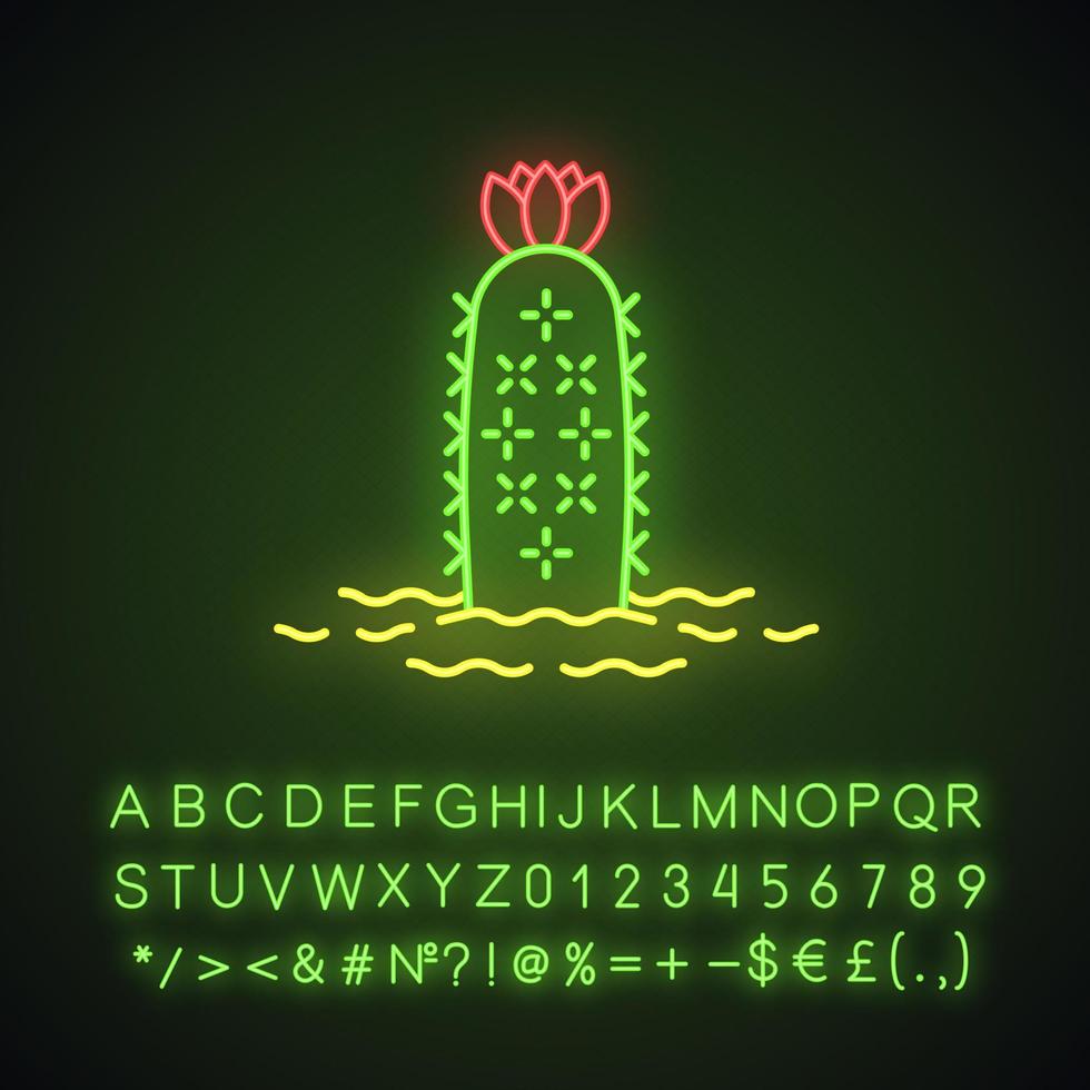 egelcactus in grondneonlichtpictogram. echinopsis. zee-egel cactus. Zuid-Amerikaanse inheemse woestijnplant. gloeiend bord met alfabet, cijfers en symbolen. vector geïsoleerde illustratie