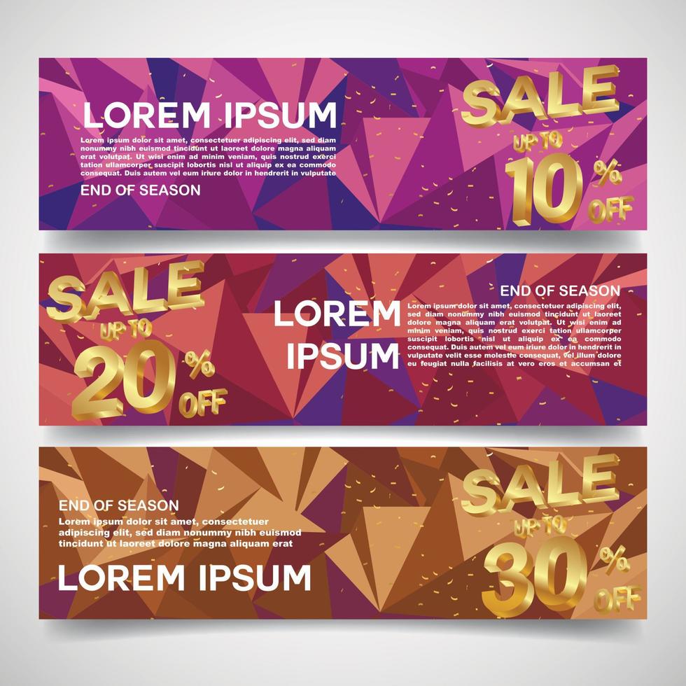 set van verkoop banners ontwerp. vectorillustratie. stijlvol horizontaal bannersontwerp met geometrisch abstract 3d-ontwerp. grote verkoopbanner. verkoop en kortingen. vectorillustratie. futuristisch modern vector