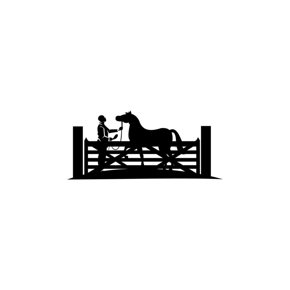 cowboy en paard silhouetten, paard logo. stal, boerderij, vallei, bedrijf. vector